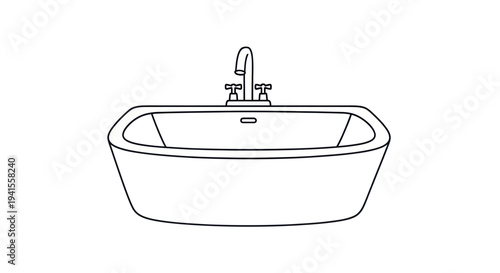 Modern Bathtub with Faucet: Clean Line Art Illustration.