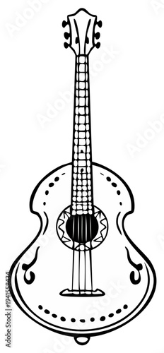 Outline of a Stringed Musical Instrument with a Round Sound Hole and Decorative Elements
