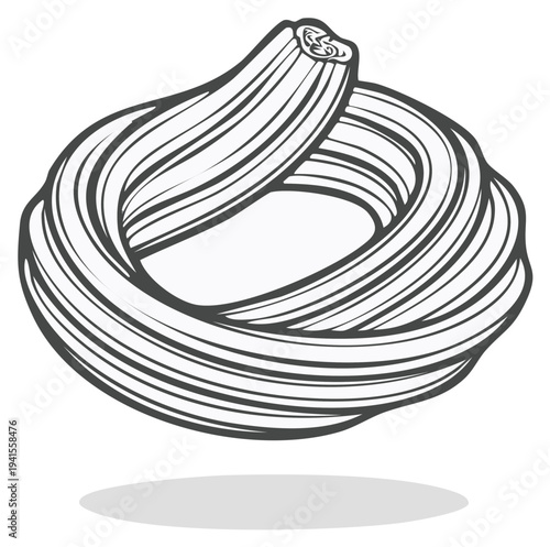 Illustration of a twisted bunch of noodles or pasta with line art style
