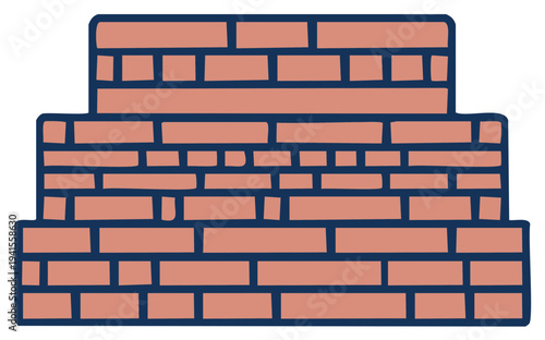 Terraced brick wall construction layered with mortar lines forming a geometric pattern