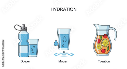 Refreshing Hydration Drinks: Water Bottle Glass and Fruit Infused Water Pitcher.