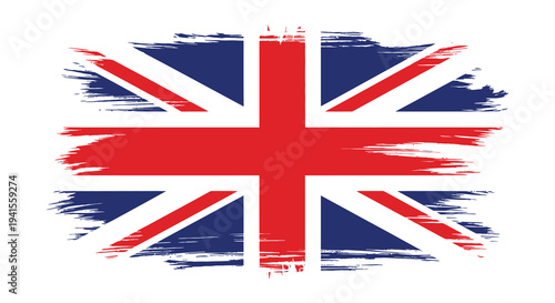A distressed and brushstroke style depiction of the union jack featuring bold colors and a striking silhouette high quality professional detailed modern