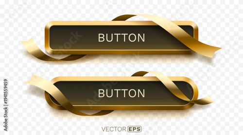 Elegant gold web buttons with luxurious ribbon elements. A premium design for user interface components.