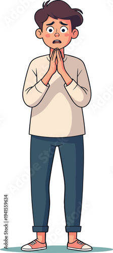 uomo ragazzo donna o ragazza che pregano tristi o compassione evento religioso o paura vettoriale 