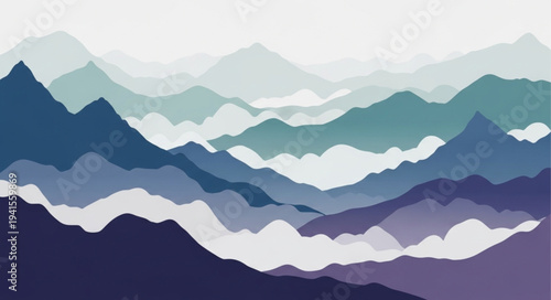 Abstract Mountain Landscape with Layered Blue Tones.