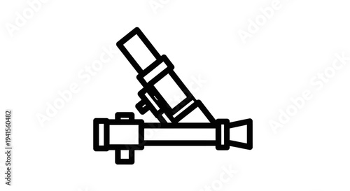 Line Art Icon of a Mortar Launcher, Military Weapon Symbol