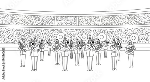 Marching Band Performing in Stadium