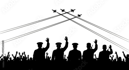 Military Air Show: Jets Fly Over Waving Crowd and Officers