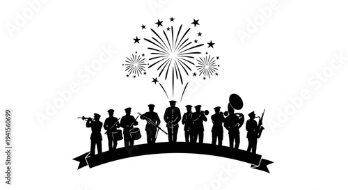 Military Band Silhouette with Fireworks