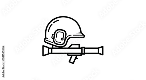 Military Helmet and Rocket Launcher Icon, War and Combat Symbol, Vector Illustration