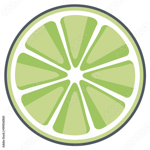 Bright green lime slice with segments and rind illustration