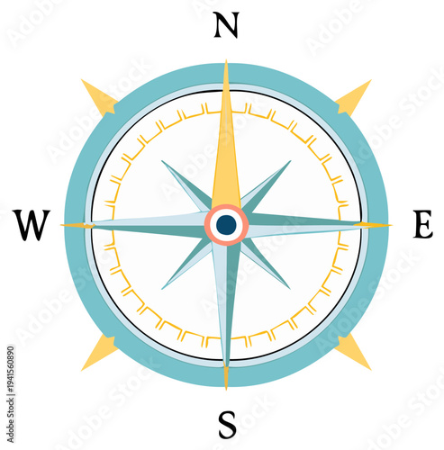Graphical Compass Rose with North South East West Cardinal Directions Navigation Aid