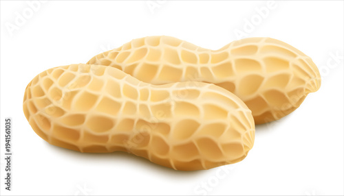Fresh, tasty peanut in shell, isolated on a white background. Nutritious snack, dietary product, culinary ingredient, source of protein, fatty acids. Legumes. Realistic 3D vector illustration.