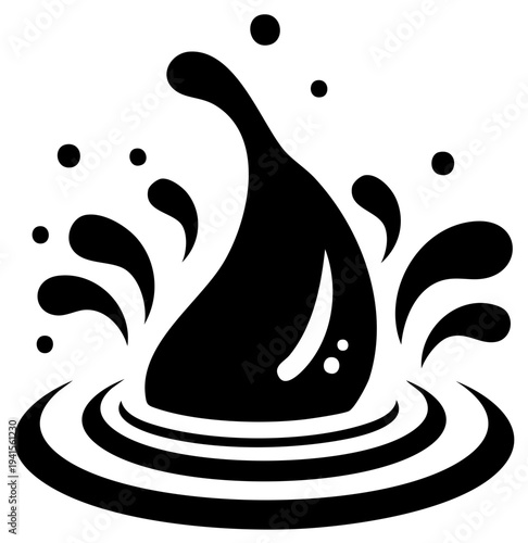 Dynamic water splash with ripples and droplets forming an abstract liquid shape