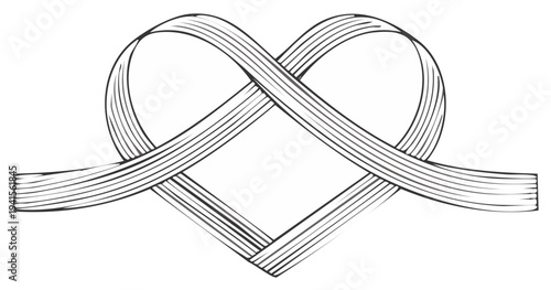 Intertwined heart symbol formed by stylized braided ribbons in a sketch art style.