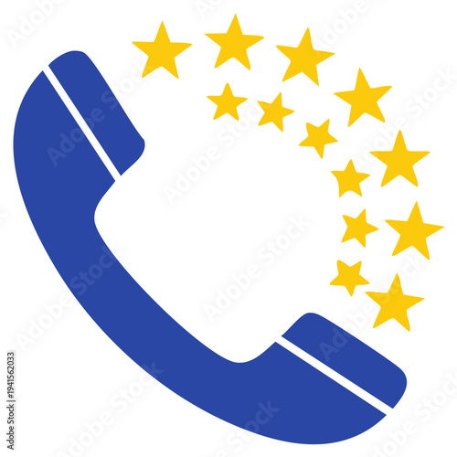 Stylized phone handset with a constellation of golden stars. Concept of good rating or customer support.