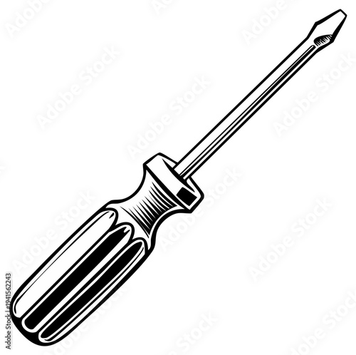 Screwdriver hand tool vintage style illustration for repair projects or construction trades works monochrome design