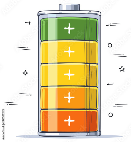Doodle Battery Charging Levels Indicate Green, Yellow and Orange Energy Status