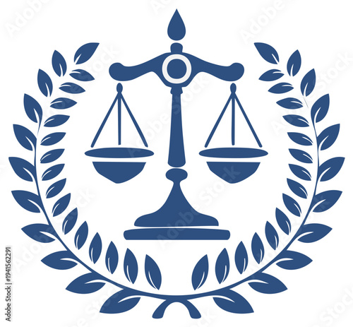Illustration of Justice Scales and Laurel Wreath Symbolizing Law and Justice