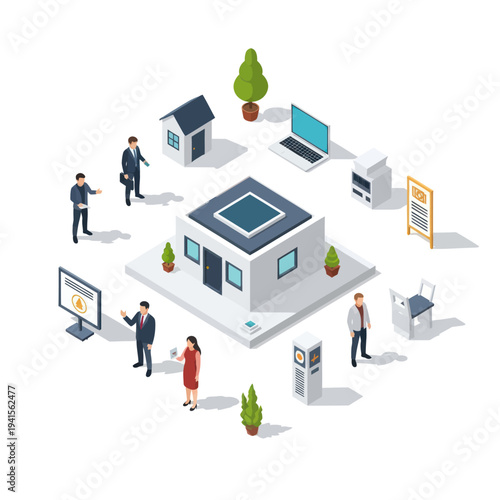 Isometric Smart City Technology and People Interaction.