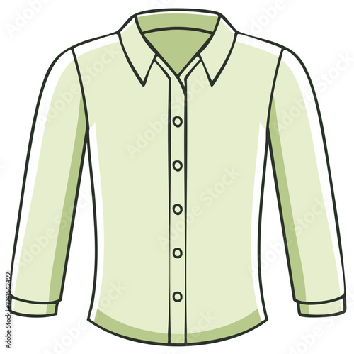Simple light green collared button up long sleeve shirt cartoon illustration