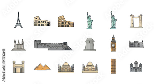 World Landmarks: Collection of Famous Architectural Icons and Travel Destinations.