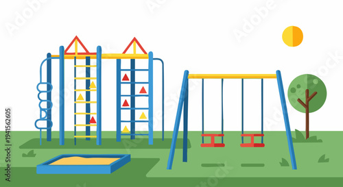 Colorful outdoor playground equipment for childrens recreation.