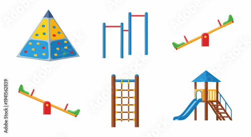 Collection of Outdoor Playground Equipment for Childrens Recreation.