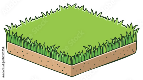 Isometric Green Grass Illustration Isolated Square of Earth Isolated on White Background