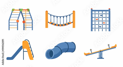 Collection of Outdoor Playground Equipment for Childrens Recreation.