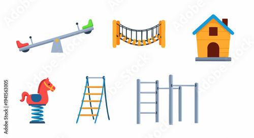 Playground Equipment Set - Seesaw, Bridge, House, Horse, Ladder, Bars.