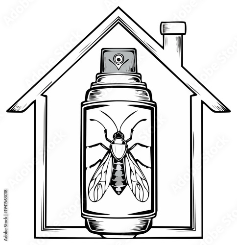 Pest Control Spray Can in House Outline Shows Protection and Clean Home