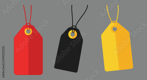 Three colorful price tags hang suspended against a gray background a striking silhouette high quality professional detailed modern elegant stylish clean