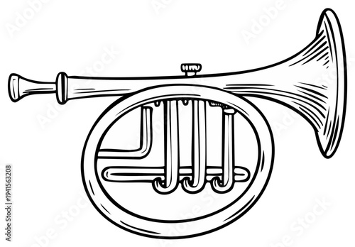 Illustration of a brass corno da caccia musical instrument