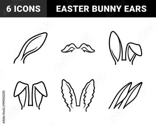 Rabbit ears silhouette and outline elements for festive easter holiday graphics. Minimalist monoline bunny ear headbands for photo booth props and animal character design.