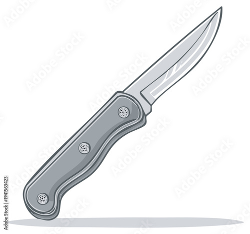 Sharp Utility Knife Illustration with Gray Handle for Outdoor and Survival Gear