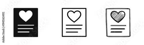 Love Letter or Card with Heart Icon Set - Romantic Message Symbol Collection for Valentine's Day