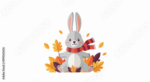 Adorable cartoon rabbit wearing a scarf.