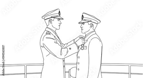 Military Officer Awarding Medal to Soldier on Ship Deck
