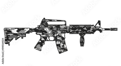 Modern Assault Rifle with Camouflage Pattern, Tactical Weapon Illustration