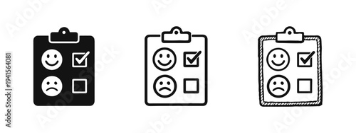 Customer Feedback or Satisfaction Survey Icon Set - Review Form with Emoji Rating Symbol