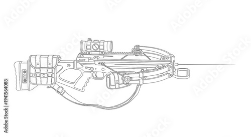 Modern Tactical Crossbow with Scope and Accessories - Line Art Illustration