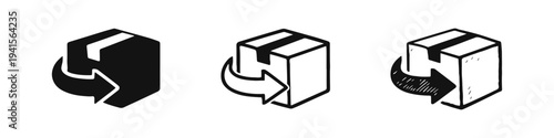 Package Return or Incoming Delivery Box Icon Set - Product Shipment Symbol for E-commerce Logistics