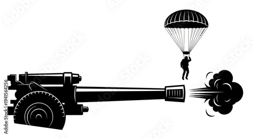 Paratrooper Jumps From Cannon Barrel During Artillery Fire