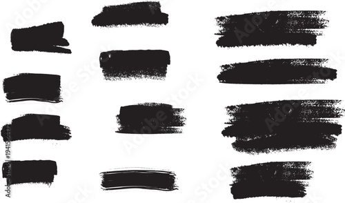 Set of 10 black brush stroke elements vector