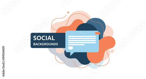 Abstract social media background with speech bubbles and colorful shapes featuring a dark silhouette high quality professional detailed modern elegant stylish