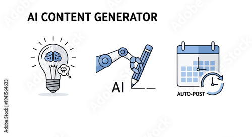 Illustrated AI Content Generator Icons for Digital Marketing.