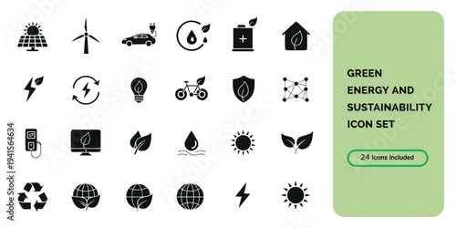 Green energy and sustainability icon set for environmental protection