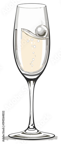 Champagne Flute with Effervescence and Sphere Decoration Illustration