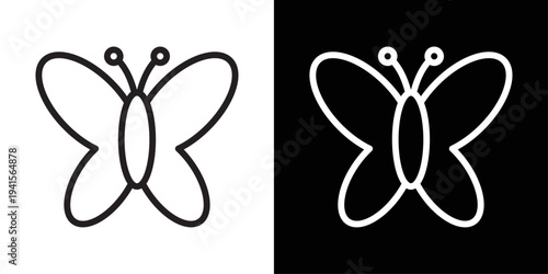 Butterfly icon in black and white stroke style on background. Ideal for nature themes, beauty brands, and spring or transformation concepts.